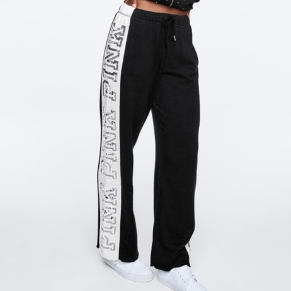 VS M Pink Sweatpants Pants Boyfriend Bling Black